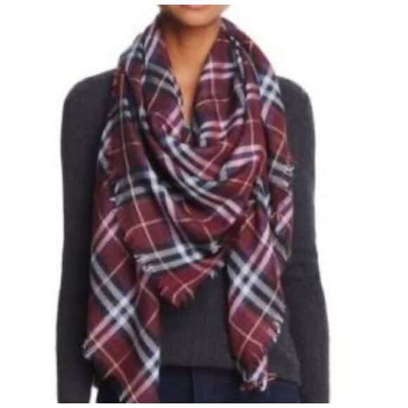 Burberry Castleford Check Plaid Lightweight Modal Wool Scarf 143x143cm in Claret - Picture 6 of 6